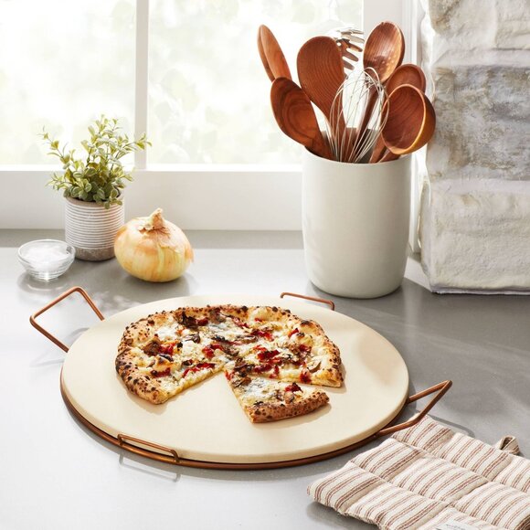 15" Round Pizza Stone with Metal Rack - Hearth & Hand Magnolia - Target 2021 - Picture 2 of 7